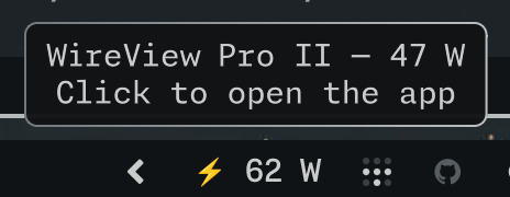 WireView Pro 2 QS bar widget showing live wattage