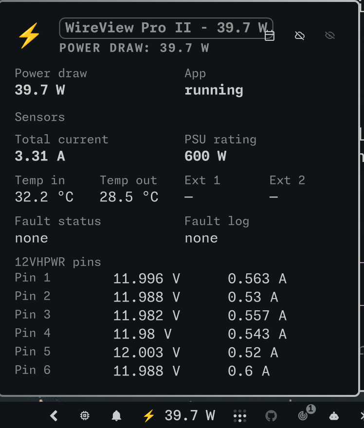 WireView Pro 2 QS details panel with per-pin sensors
