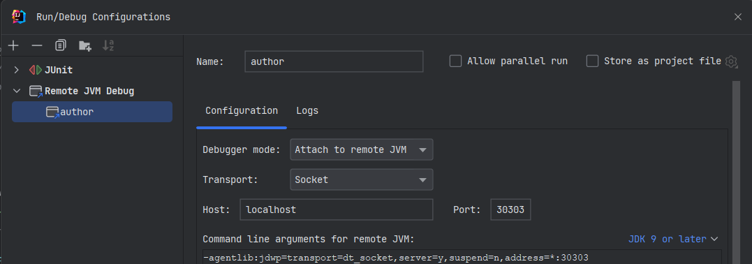 IntelliJ debug config